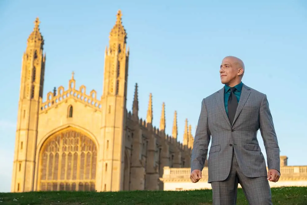 Landscape personal-brand portrait with King's College Chapel in Cambridge